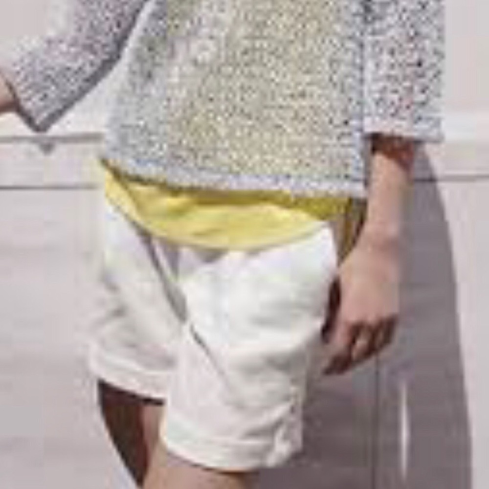 Eileen Fisher White Cotton Blend Shorts with Yellow Accent